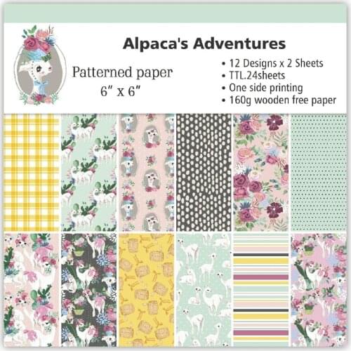 DIY Alpaca Advebtures style Scrapbooking paper pack of 24 sheets handmade craft paper craft Background pad 1290