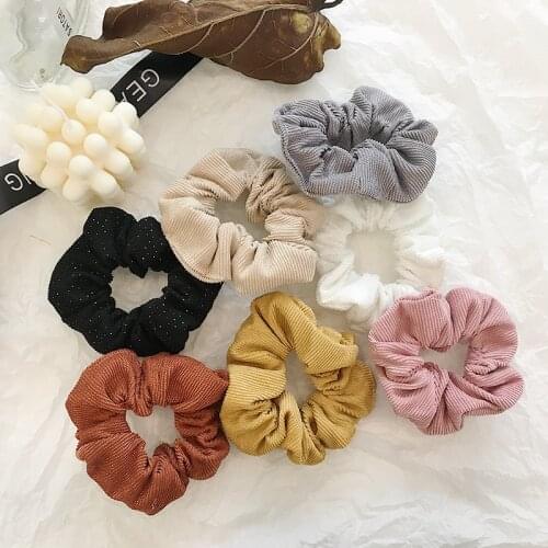 Elastic Corduroy Hair Ring Rope Ties Scrunchies Women Girls Rubber Bands Ponytail Solid Color Hair Accessories
