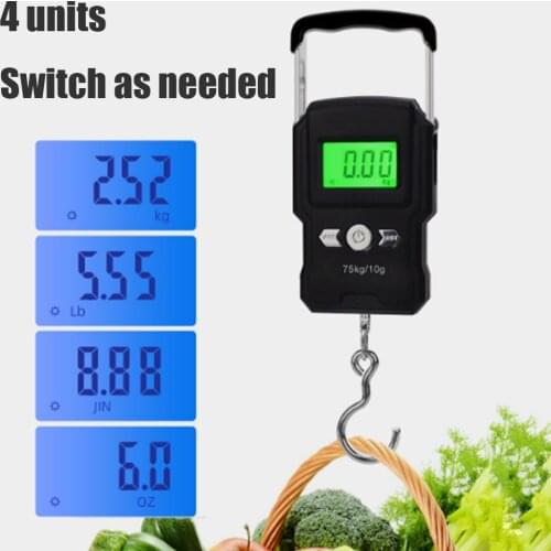 75Kg/10g Electronic Weighing Scale LCD Digital Display Hanging Hook Scale with Measuring Tape for Fishing Travel Accessories