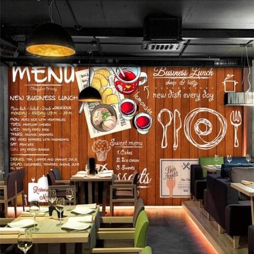 European and American Hand-painted Western Fast Food Brown Wooden Board Background Wallpaper Mural Restaurant Wall Paper 3D