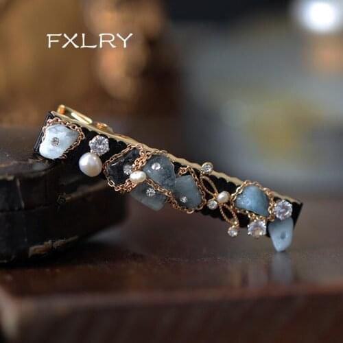 FXLRY Original Handmade natural stone Pearl Hairpin fashion simple bangs clip headdress