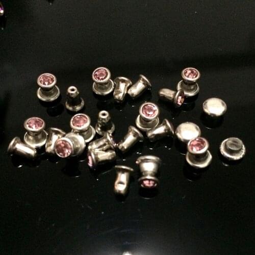 Hot Sell DIY100PCS 4mm CZ++ Hardware Light Rose Pink Crystal Rivets Leather Craft Punk Studs Fit DIY Making Shipping Free