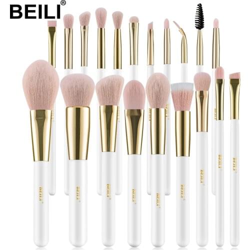 BEILI Makeup Brushes 20 Pcs Pearl White Gold Foundation Makeup Brush Set Powder Concealer Blending Brow brochas maquillaje