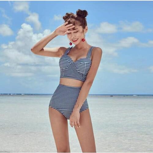 Swimsuit Womens Retro Plaid Steel Support Bikini High Waist Slim Sexy Split Swimwear 2021 New Fashion Aesthetic