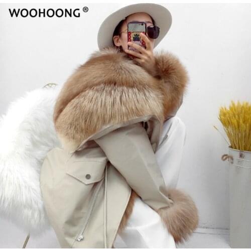 Angel Wings Jacket Parka Real Raccoon Fur Coat Fox Fur Collar Rabbit Fur Liner Coat Thick Warm Outerwear Detachable