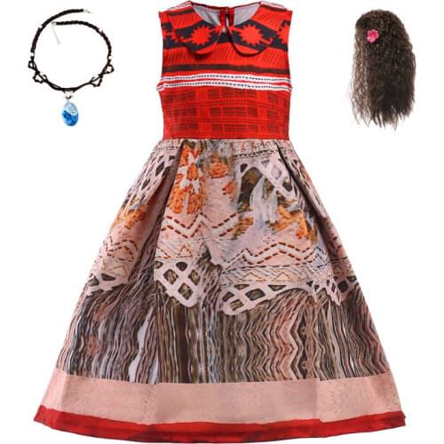 Baby Girls 2021 Princess Moana Cosplay Costume Children Vaiana dress with Necklace for Halloween Costumes for Kids Girls Gifts