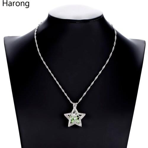 2/color Fashion Five-pointed Star Tinkerbell Pendant Necklace Cute Pink Green Bead Cage Detachable Necklaces For Woman Jewelry