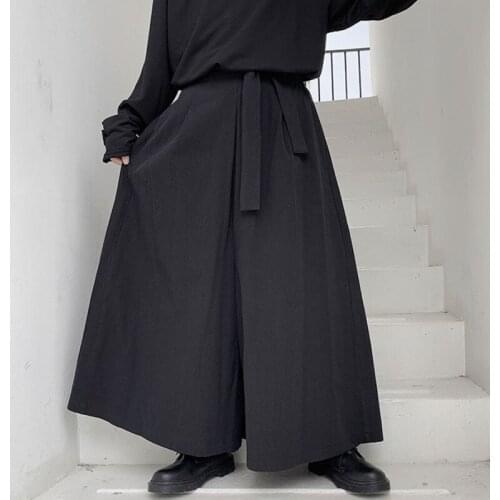 Mens trousers Spring and Autumn style casual nine minute trousers mens flared wide leg trousers Yohji Yamamoto black trend