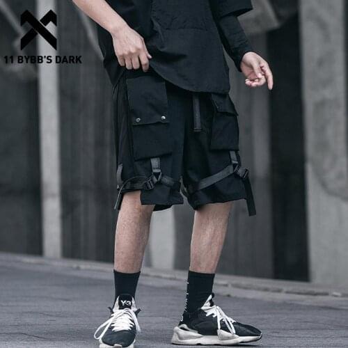 11 BYBBS DARK 2020 Summer Harajuku Streetwear Short Joggers Fashion Ribbons Irregular Multi Pockets Hip Hop Cargo Shorts Mens