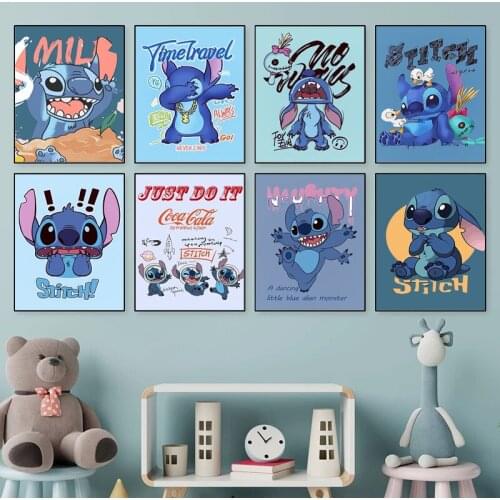 Nordic Canvas Painting Disney Interesting Creative Stitch Cartoon Prints Posters Wall Art Pictures for Kids Room Decor Cuadros