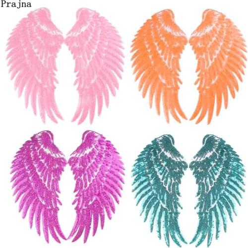 Prajna Angel Wings Sequins Patches DIY Colorful Wings Iron On Patches For Clothes Stickers Sewing On Applique For Jacket 1 PAIR