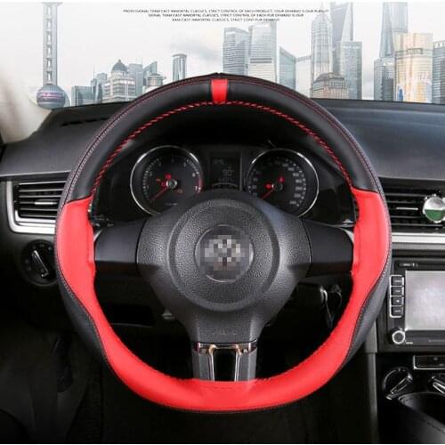 Non-slip leather Car Steering Wheel Cover 15 inches / 38 cm Woven Car Steering Wheel With Needlework For Most Car Accessories