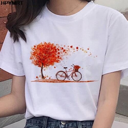 2020 New Summer Elegant Autumn Leaves T Shirt Women Casual Tshirts Harajuku Korean Graphic Tops tee Short Sleeve Female T-shirt