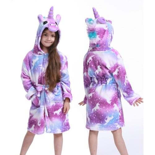 New Kigurumi Bathrobes Unicorn Hooded Children Kids Star rainbow Bath Robe Animal For Boy Girls Pyjamas Nightgown Kids Sleepwear