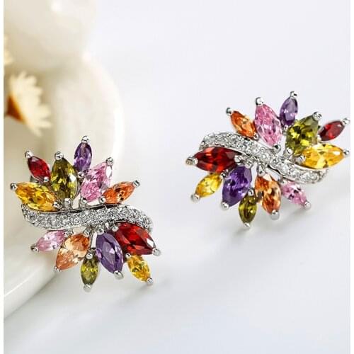 Charm Female Colorful Zircon Stone Earrings Rainbow Rose Gold Color Earrings Wedding Jewelry Boho Stud Earrings For Women