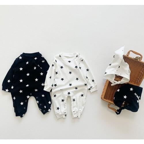 Newborn Infant Baby Boys Girls Star Pattern Rompers + Hat Clothing Spring Kids Boy Girl Long Sleeve Rompers Clothe