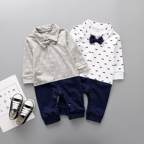 Newborn Boy Autumn Long Sleeved Rompers Gentle Moustache Baby Formal Shirt Jumpsuit Cute Shirt Collar Europe Popular Kids Cloth