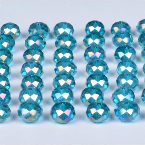 Peacock Blue AB Color 4 6 8MM Faceted Bead Crystal Glass Rondelles Beads Strings for DIY Jewelry Making