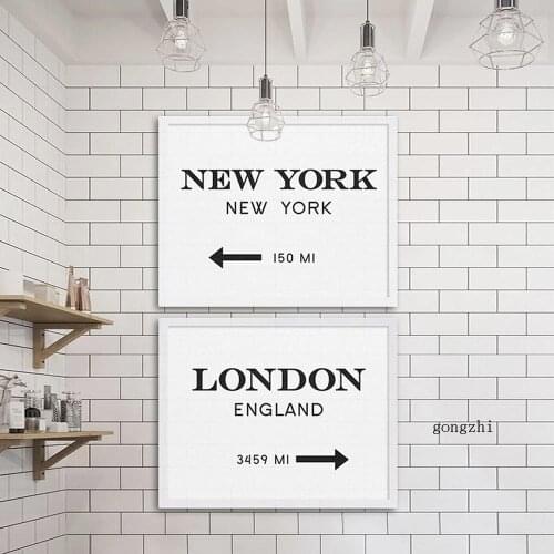 New York London England City Poster Black and White Arrow Indication Canvas Painting and Prints Wall Art Picture Home Decor Gift