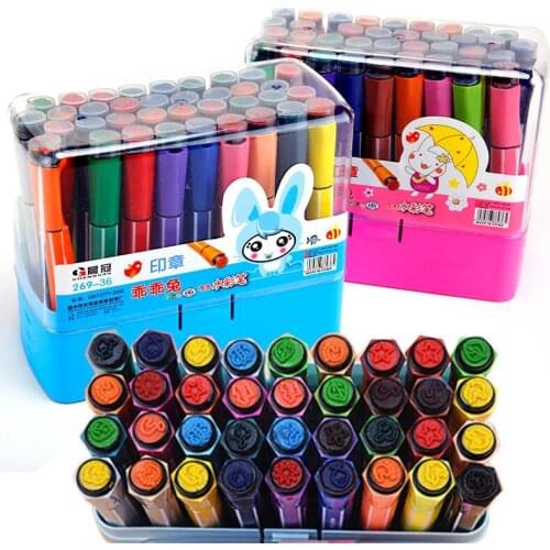 Painting graffiti thick head watercolor pen children with seal graffiti hand-painted pen large capacity washable color pen set