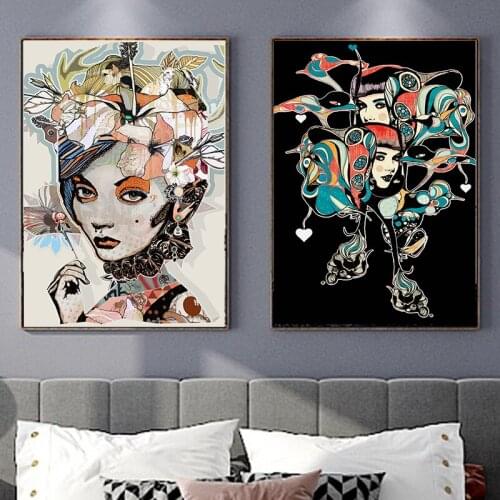 Modern Nordic Decorative Picture Abstract Figure Canvas Painting Woman Flower Poster and Prints Wall Art Living Room Decor