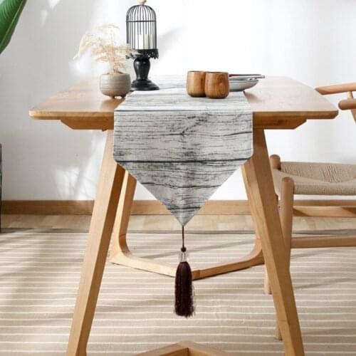 Modern Simple Marbled Cotton And Linen Table Runner Chinese Kung Fu Tea Fringed Side Long Coffee Table Decoration Table Runner