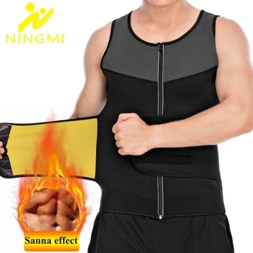 NINGMI Sports Shirt Mens Slimming Vest Fitness Tights Weight Loss Neoprene Sauna Waist Trainer Body Shapers Breathable Tank Top