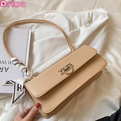 Driga 2021 New Baguette Handbags Female Shoulder Bags Underarm Portable Silk Scarf Bags Pu Leather Solid Color Fashion Flap Bags