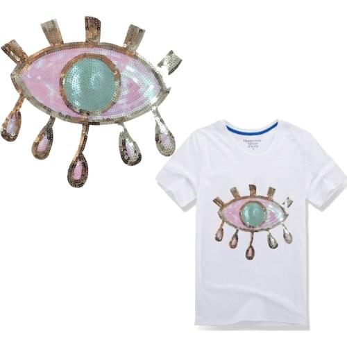 Iron on Big Eyes Patches for Clothing Stripes Glitter Sequin Badges on Clothes Embroidered Patches for T-shirt DIY Applique G
