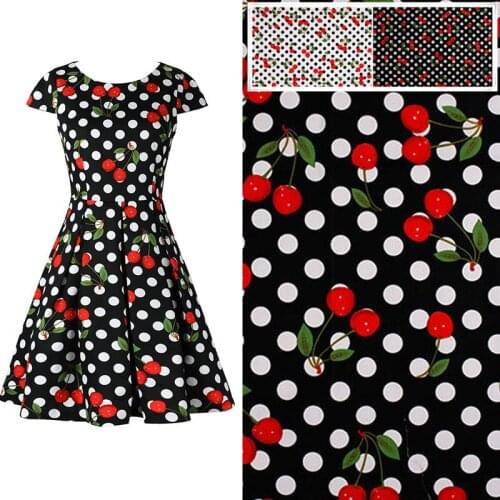 Natural Organic Cotton Red Cherry Printed Fabric Parent-child Clothing Shirt Children Fabrics Cloth Per Meter for Dress Material