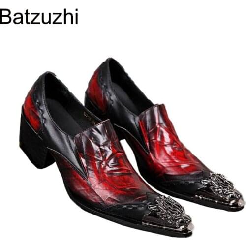 Batzuzhi new mens retro POP Men leather Shoes pointed steel toe dress business mens men high heel shoes oxfords, size 46