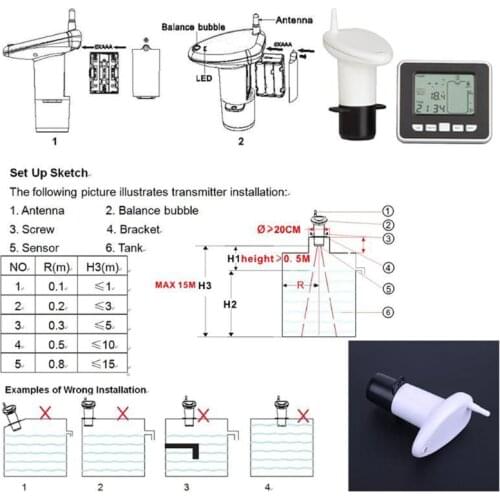 P82C Ultrasonic Water Level Sensor Ultrasonic Level Gauge with Liquid Thermometer