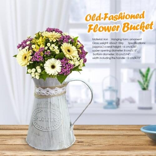Flower Vase Retro Old-Fashioned Metal Flower Bucket Shop Ornament Handmade Hemp Rope Iron Flowerpot Innovative Photography Props