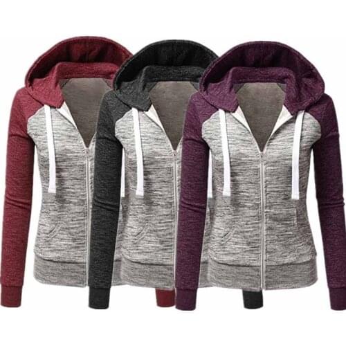 Women Solid Color Hoodies 5Xl Jacket Autumn Long Sleeve Zipper Patchwork Hooded Sweatshirt Winter Woman Clothing