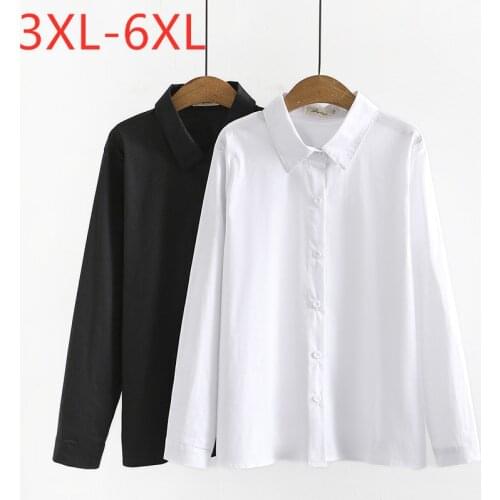 New 2021 Ladies Spring Autumn Plus Size Tops For Women Large Long Sleeve Loose White Black Cotton Formal Shirt 3XL 4XL 5XL 6XL