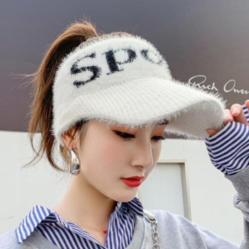 RUHAO Womens winter hat knitted wool beanies female fashion skullies casual horsetail hats for women