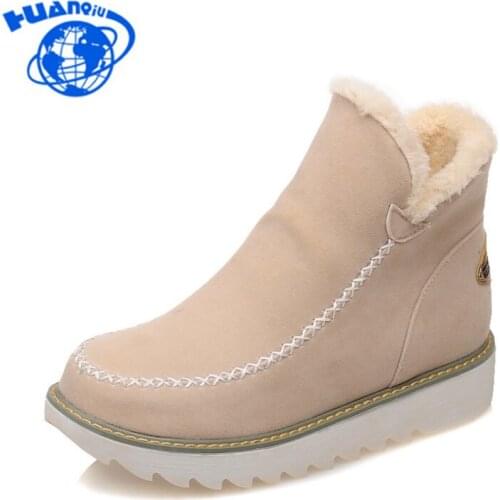 HUANQIU Plus Size 43 Winter Snow Boots Women Ankle Boot Laides Round Toe Platform Winter Shoes With Fur Shoes Woman Sewing JH283