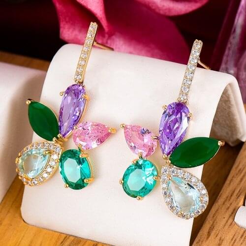 GODKI Women Bride Wedding Luxury Flowers Clear Crystal Drop Earrings Fashion Ladies Daily Party Show Earring Jewelry Best Gift