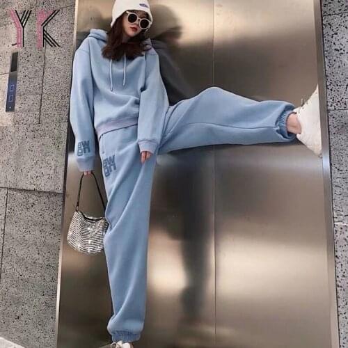 Blue Solid Color Hooded Pullover Sweater + Harem Pants Suit Long Sleeve Top WomenS Sports Two-Piece Casual Joggers Sportswear