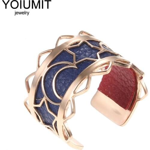 Cremo DIY Ring Rose Gold Adjustable Leather Rings Stainless Steel Cuff Rings For Women Interchangeable Leather Bague Femme