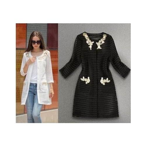 Top quality brand new 2021 autumn runway coat Luxury women fashion ladies hand-beaded hollow pocket coat