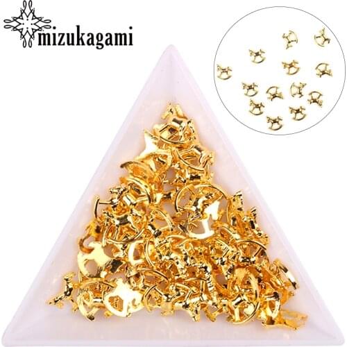 100pcs/lot Small Golden Alloy Metal Wooden Horse Shape UV Gel Art Decoration Set Beads For DIY UV Charms Jewelry Accessories