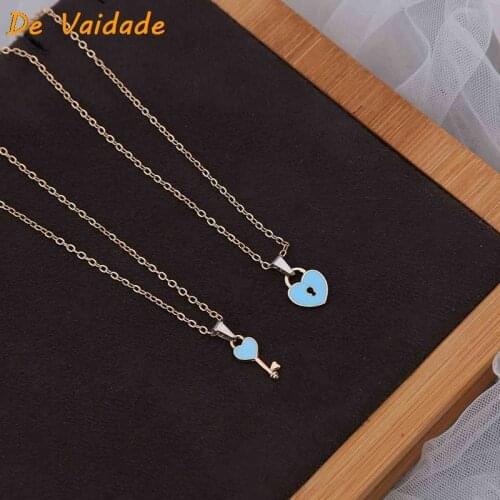 2 Pcss/lots New Couple Necklace For Women Fashion Key Lock Pendant Link Chain Fashion Jewelry Heart Necklace