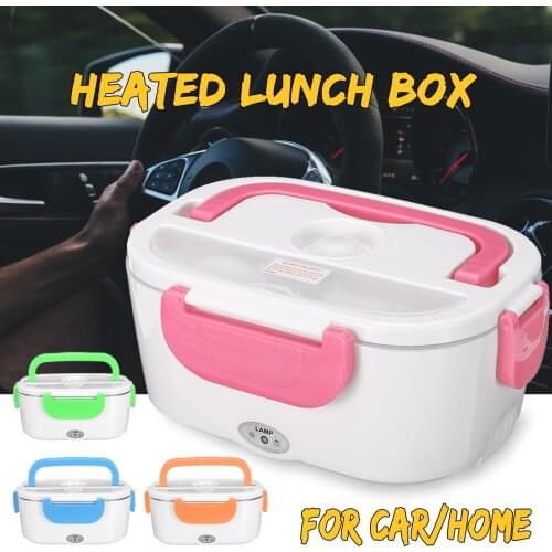 2 in 1 Portable Electric Lunch Box Car& Home US Plug/EU Plug 12V-24V 110V 220V School Bento Lunchbox Food Container Warmer