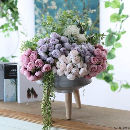 27 Heads Tea Rose Artificial Silk Flower Bouquet Home Hotel Table Decoration Fake Flower Wedding Bride Holding Floral Bouquet