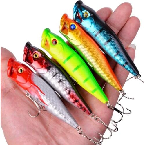 5Pcs Popper Fishing Lure 9cm 12.5g Topwater Hard Bait Wobblers Crankbait 3D Eyes Quality Hook For Carp Fishing Accessories