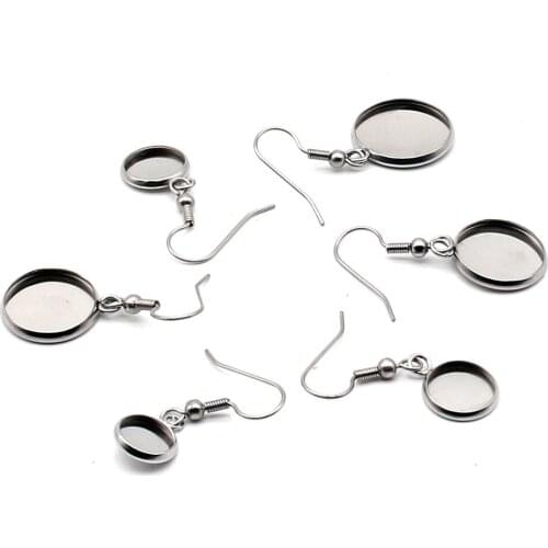 50pcs Stainless Steel Earrings Blank with Earring Hook Cabochon Settings Tray Fit for DIY Jewelry Making Findings Earring
