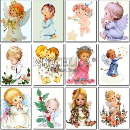 5d DIY Diamond Painting Angels Baby Diamond Embroidery Cross Cartoon Full Round Rhinestone Needleworks Home Decor Wall Sticker