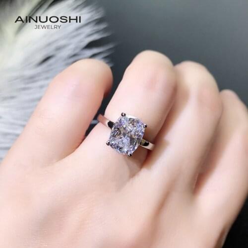 AINUOSHI Solitaire 8x10mm Cushion Cut Engagement Rings Simulated SONA Diamond For 925 Sterling Silver Wedding Bridal Ring