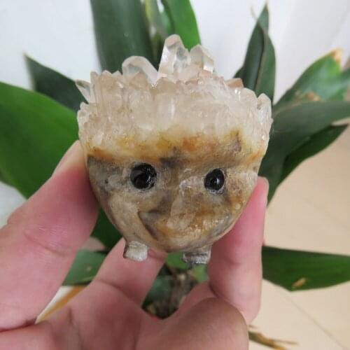 @RARE ! New Arrival !! 159g Natural Gemstone Rock Clear Quartz Carved Crystal Cluster Hedgehog For Reiki Healing Meditation